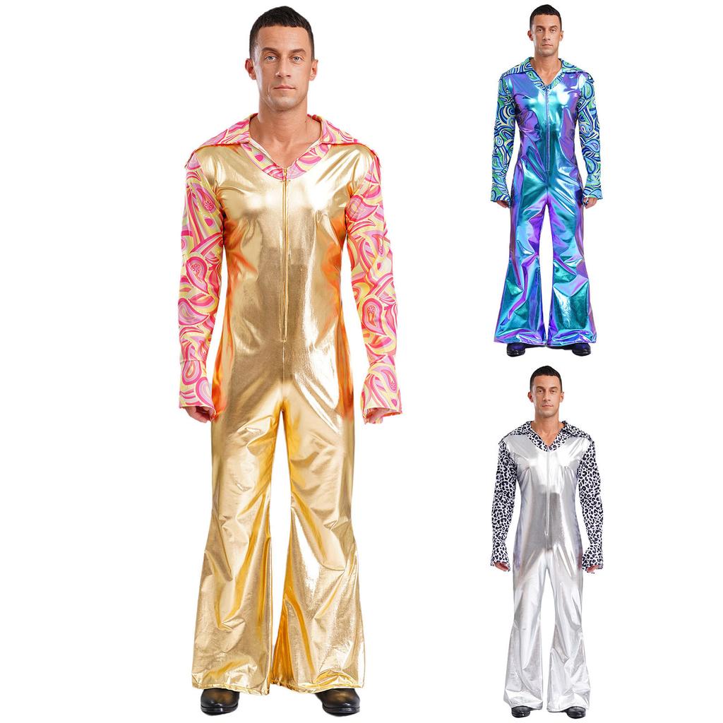 Мужские брюки-клеш, комбинезон, ромперы, винтажный костюм диско 80-х, хиппи для рока, джаза, танцевальной одежды, тематической музыкальной вечеринки, маскарад