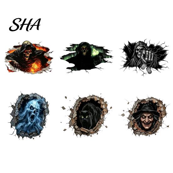 Removable Broken Wall Monster Decals Halloween 3D Decal, Breakout Illusion Sticker with Skull Ghost, Spooky Quick Scene Transformation Room Decor for