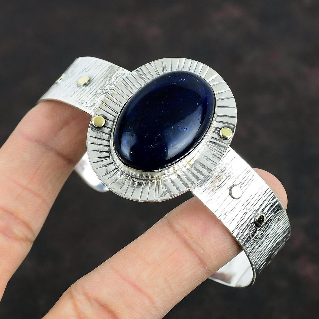 Браслет-манжета из синего огненного лабрадорита, браслет из настоящего драгоценного камня, браслет-манжета из стерлингового серебра 925 пробы, регулируемый браслет, ювелирные изделия ручной работы для подарков