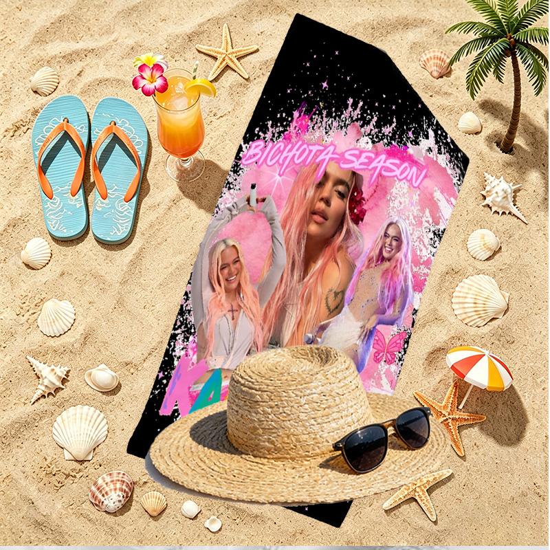 Karol G Print Beach Towel, Versatile Lightweight Absorbent Beach Towel for Pool Surf Yoga Bathroom, Perfect Birthday Holiday Gift