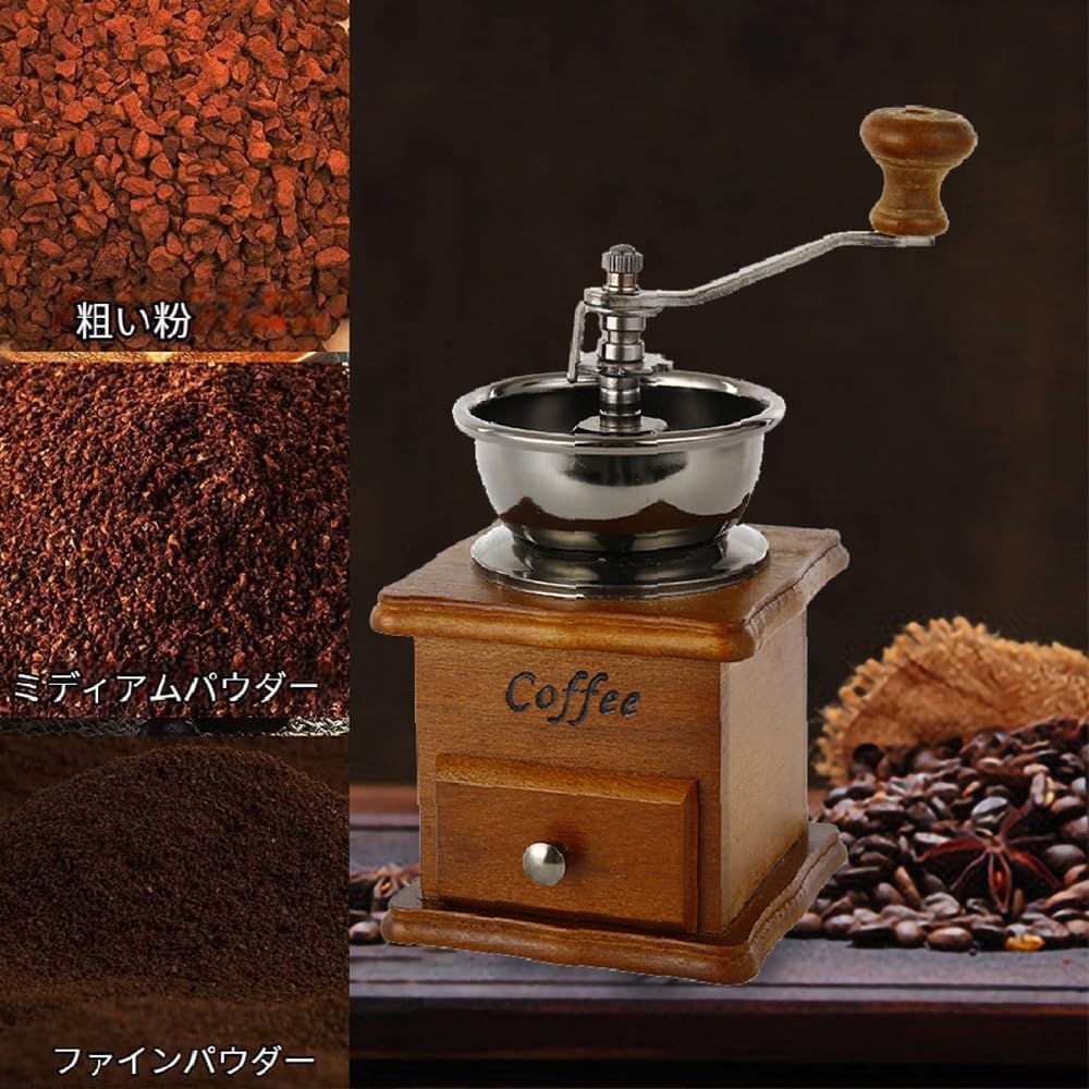 ESTVLB Wooden Coffee Mill, Portable Hand Coffee Machine, Manual Grinder with Ceramic Mortar, Compact, Lightweight, Portable, Easy to Clean,