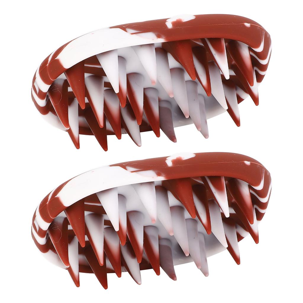 2pcs Brown White Scalp Scrubber Oval Shape Elastic Wide Long Teeth Scalp Exfoliator Shampoo Brush