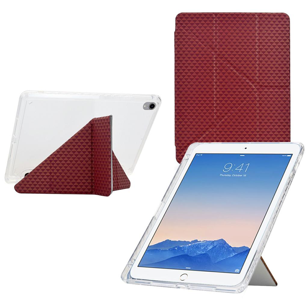 Tablet Case For iPad 9.7-inch (2018)/(2017)/Air 2/Air (2013),Y-Fold Stand Pyramid-Patterned Leather+Clear Acrylic Cover