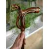 Antique Vintage Snake Brass Handle Wooden Walking Stick Designer Cane Style Item