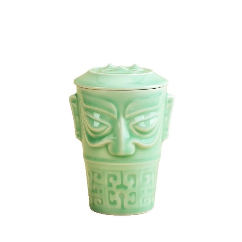 Керамическая кружка Sanxingdui с крышкой - Универсальная для чая, воды, вина, коктейлей или колы