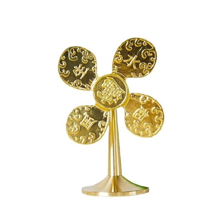 Brass Windmill Model Statue Luck Wealth Prosperities Metal Pinwheels Sculpture