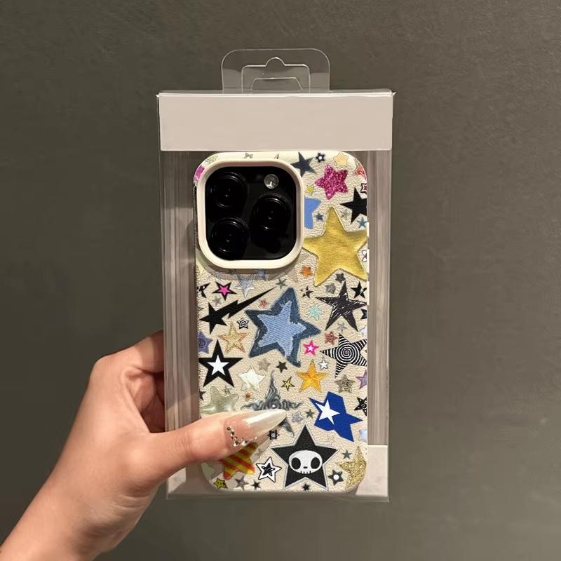 Стильный и яркий чехол для телефона со звездным узором для iPhone 17 Pro Max 16 Plus 15 Pro 14 13 12 11 XR 17Air Мягкий чехол с текстурой личи