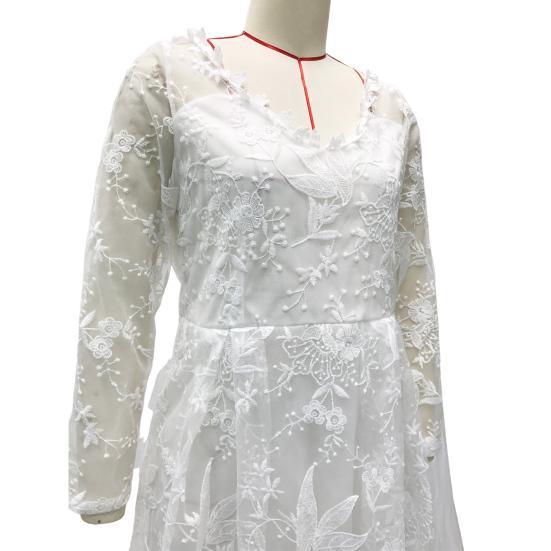 Женское вечернее платье с кружевом, цветочной вышивкой, А-силуэта, большим качелем, V-образным вырезом, длинными рукавами, застежкой-молнией сзади, для выпускного вечера, свадьбы, вечеринки, макси-платье