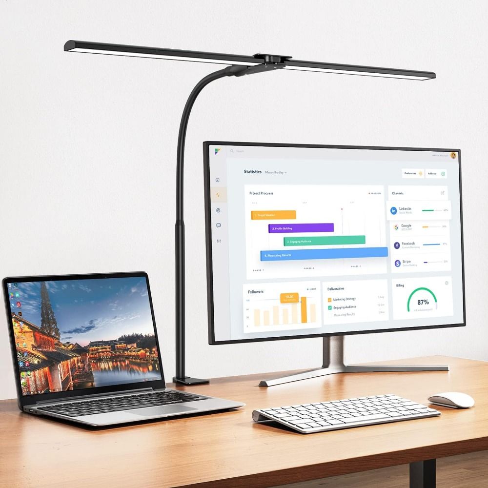 Double Head Led Desk Lamp 3 Color Modes Dimmable Clamp Desk Lighting Gooseneck Smart Light Study