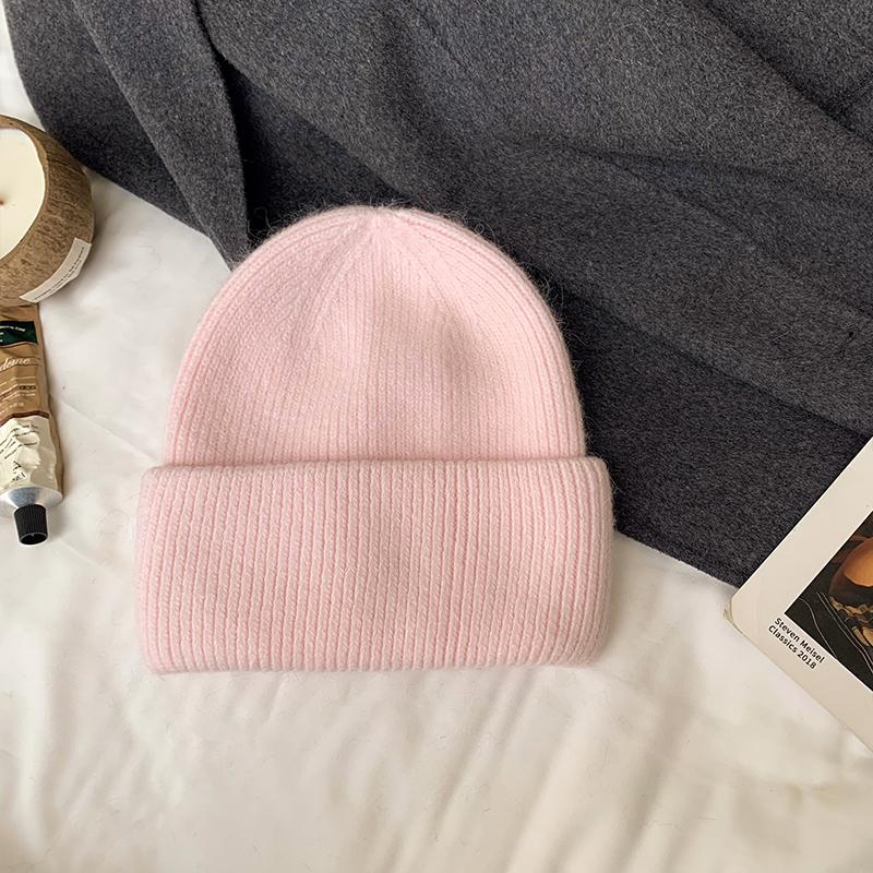 Solid Color Rabbit Fur Knitted Hat Women Winter Warm Wool Hat Warm Angora Fluffy Warm SKI Beanies Korea Ins Fashion Bonnet Caps