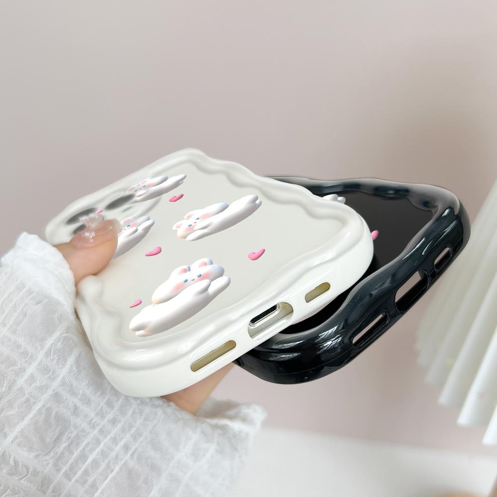 Для Honor 90 Lite P30 Pro Infinix Hot 30 40 40i 40 Pro Smart 8 Pro Vivo V29e V30e Милые кролики Кремовый Текстурный Чехол Волнистый Край Мягкий Силиконовый Чехол Для Телефона