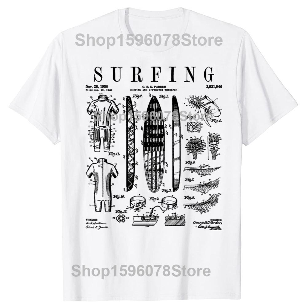 Funny Surfboard Surfing Vintage Patent Surfer T Shirts Men Cotton Humor Streetwear Tee Shirt Short Sleeve Unisex Loose Clothing