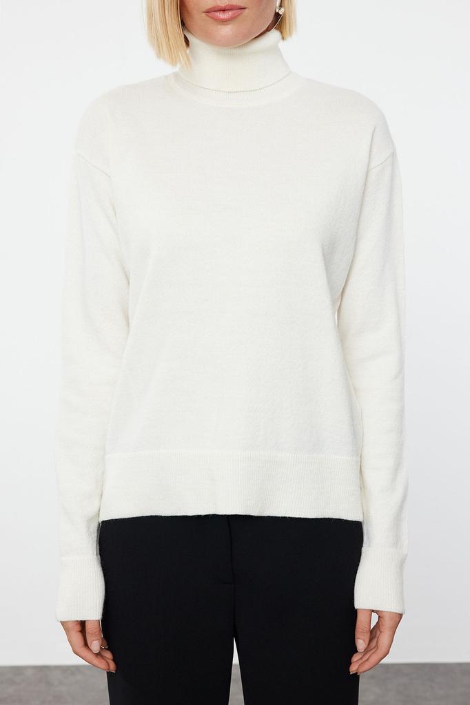 Женский модный стильный свитер, черная шерстяная пара, широкий трикотаж с высоким воротником, свитер