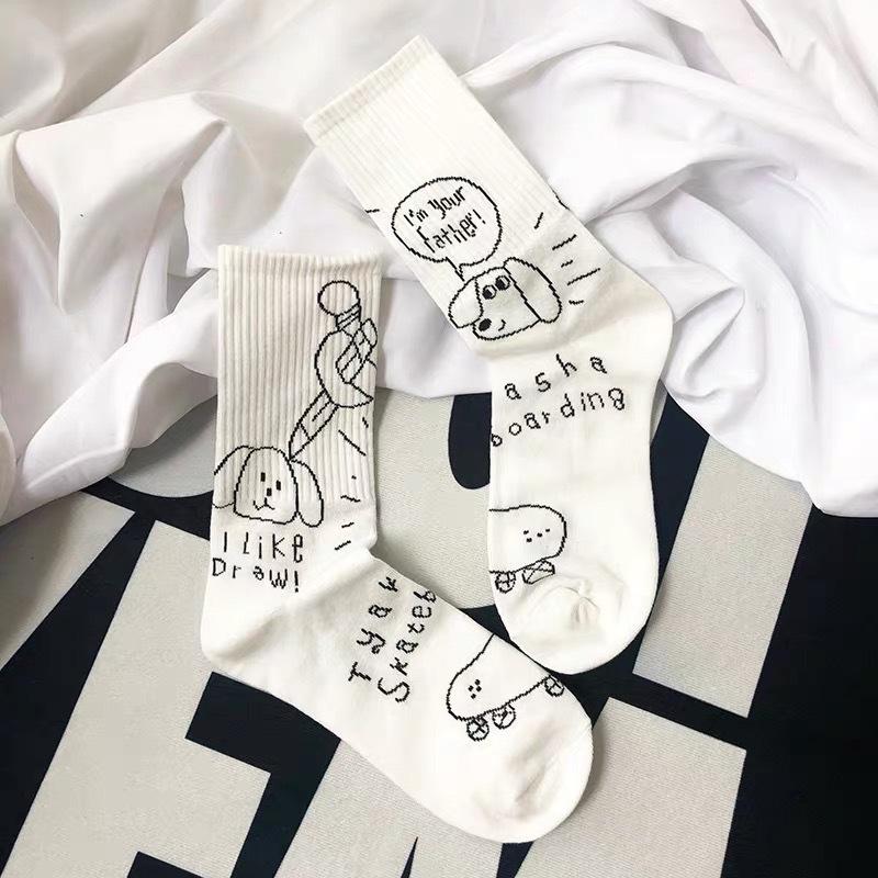 Lolita Skateboard Cotton Socks Women Cute Pattern Hip Hop Crew JK Socks Funny Novelty White Socks Cool Harajuku Designer Socks