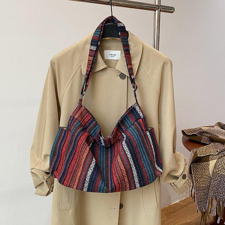 Вместительная сумка-мессенджер в этническом стиле, женская модная сумка через плечо из трикотажной ткани с принтом, повседневная трендовая сумка для выхода в свет