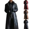 Streetwear Men Trench Fashion Long Windbreaker Coat Slim Fit PU Windproof Jacket Steampunk Outwear Oversized
