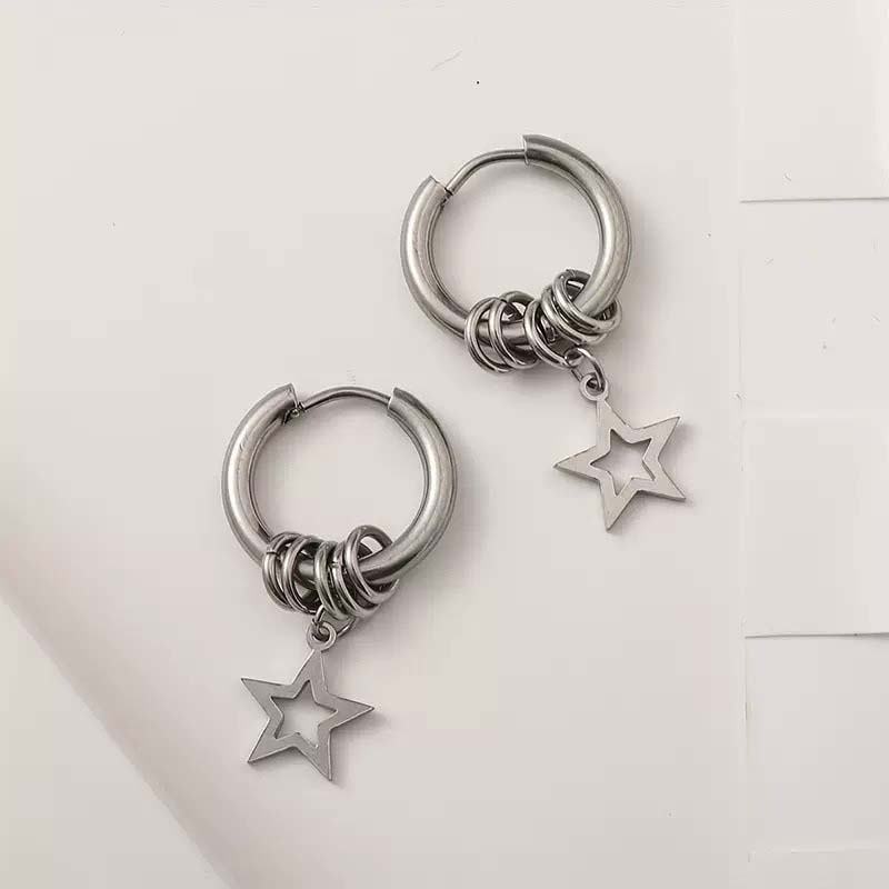 Punk Hip Hop Pentagram Pendant Earrings for Women Trendy Silver Color Star Geometric Circular Drop Earrings Jewelry Accessories