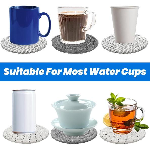 Boho Coasters for Drinks, Cute Woven Coasters 4.13in/10.5cm Minimalist Coaster Set of 4 for Coffee Cups Desk Kitchen Decor Tabletop as House Warming