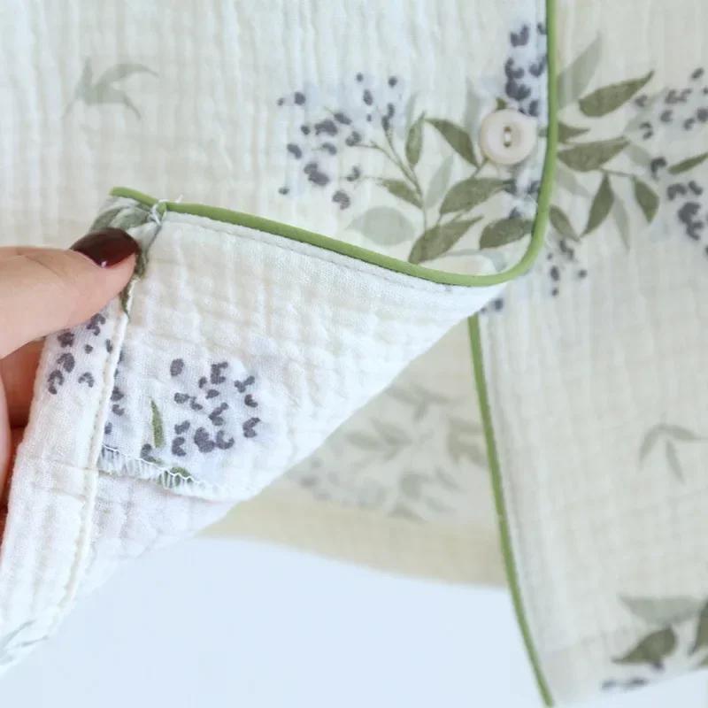 Новый женский пижамный комплект весна-осень 100% креп длинные рукава брюки отложной воротник принтованный кардиган домашняя одежда