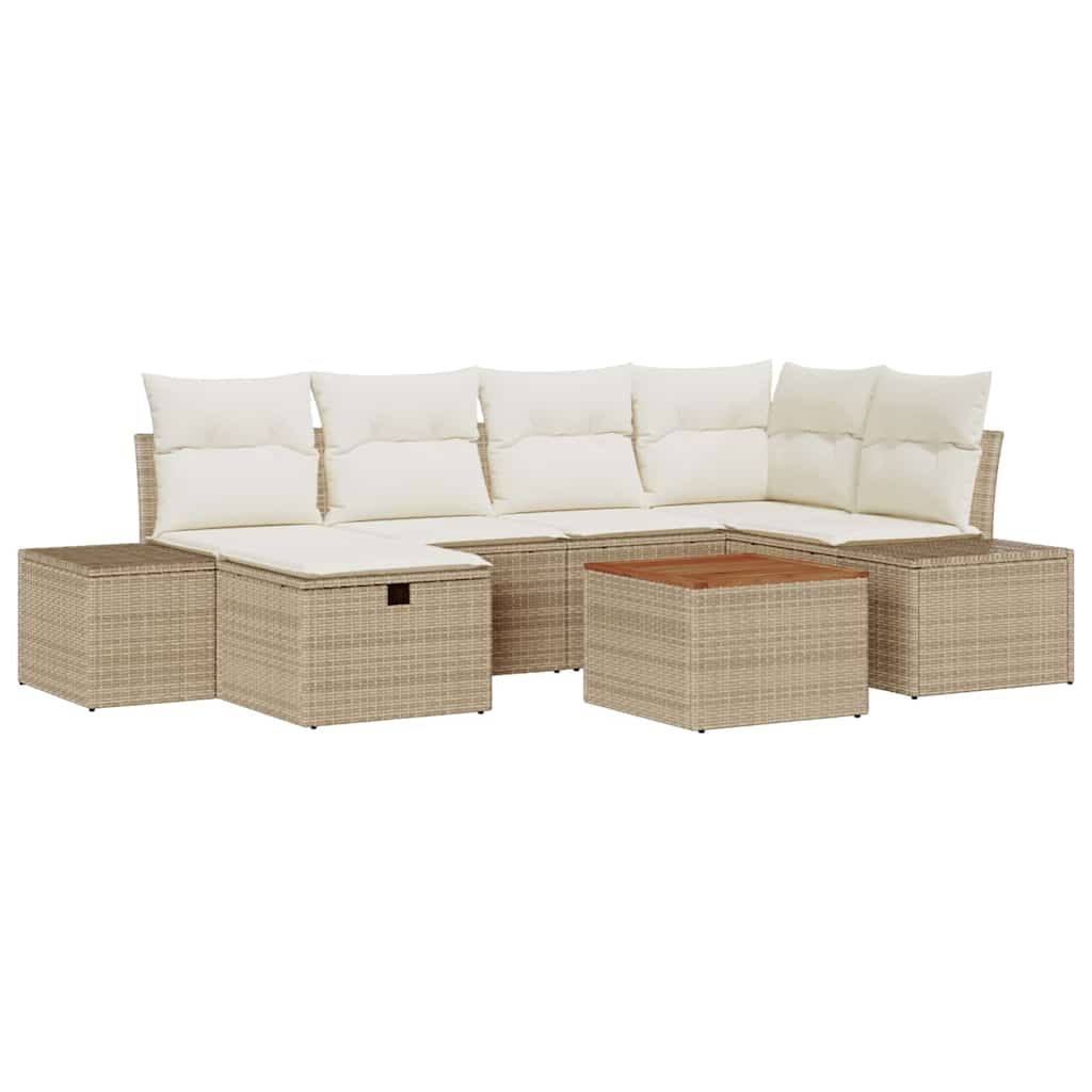 Garden Sofa Set with Cushions and Storage 7 pcs Beige Poly Rattan