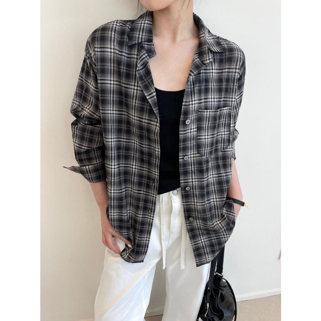 Nan Yu 100% Cotton Plaid Loose Long Sleeve Sun Protection Shirt for Women - Early Autumn 2025 Collection