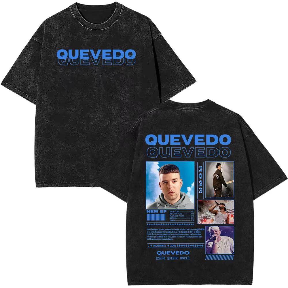 Rapper Quevedo Buenas Noches Vintage Washed T Shirt Mens High Quality Short Sleeve Tshirts Fashion Oversized Harajuku Tshirts