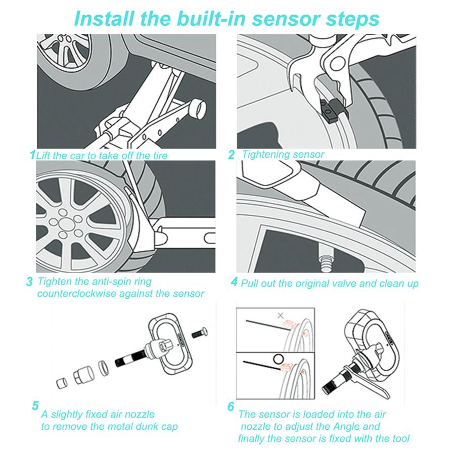 Wireless Car TPMS Tire Pressure Monitoring System Solar + USB Charging OBD2 Plug