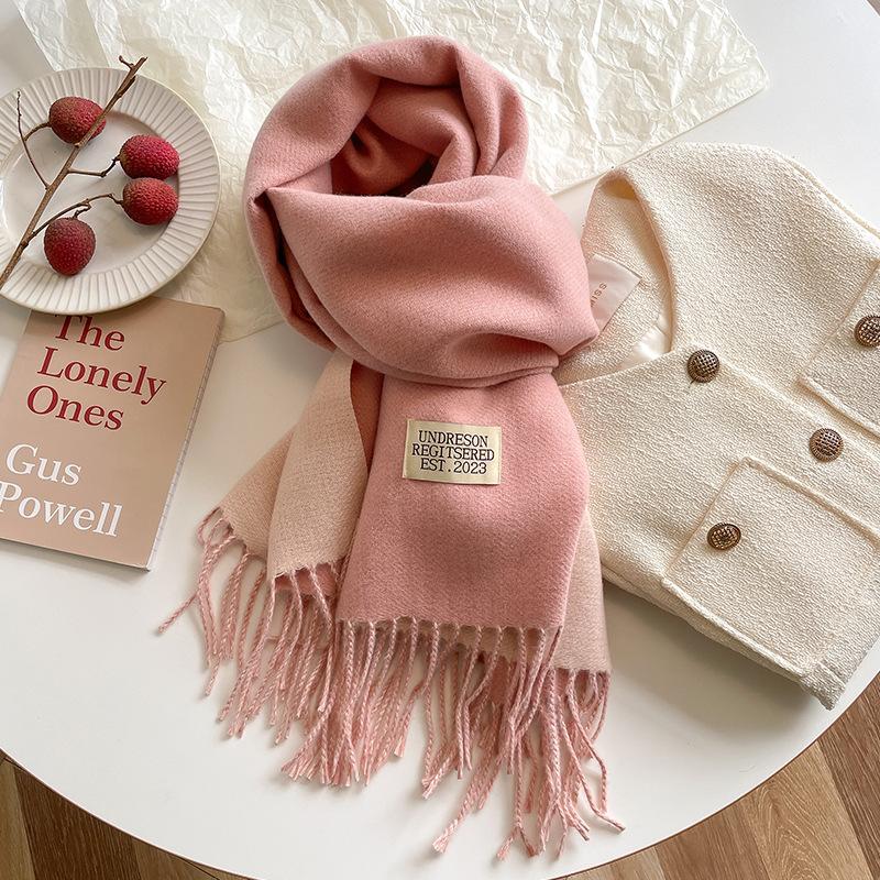 Double-sided Imitation Cashmere Scarf Women's Winter Warmth Couple High-end Mid-length Scarf Solid Color All-match Shawl