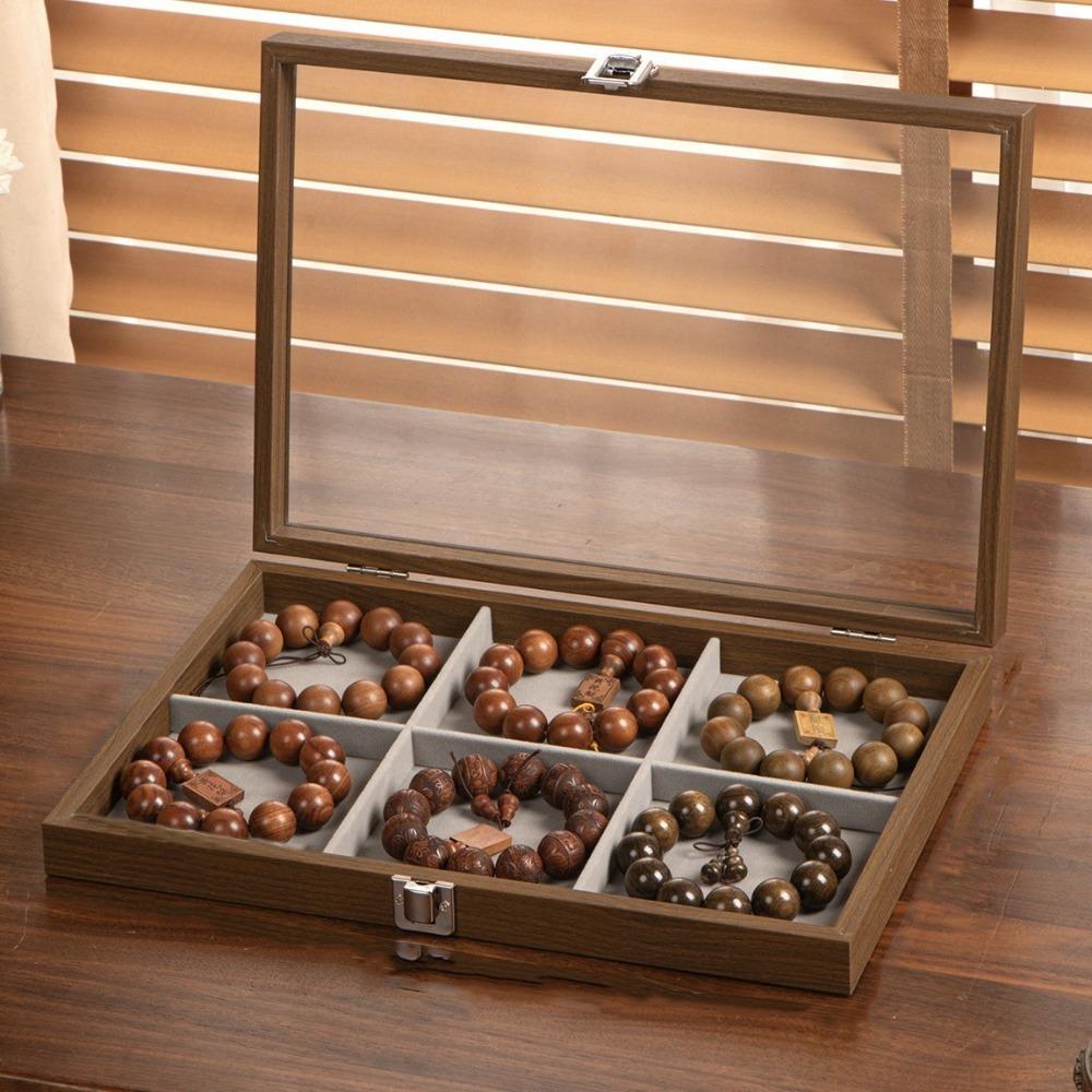 Large Capacity Wooden Jewelry Tray Dust-proof Jewelry Display Box Jewelry Display