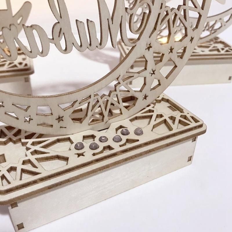 2020 New Wooden Islam Muslim Eid Mubarak Ramadan Home Party Ornament Decor Led Wooden Diy Table Deco