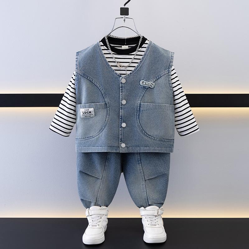 Детский джинсовый жилет, комплект из трех предметов для весны/осени - Модная детская верхняя одежда 2025