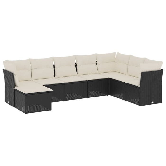 VidaXL Salon de Jardin avec Coussins 8 pcs, Canapés de Terrasse, Ensemble de Meubles de Patio, Mobilier d'Extérieur, Noir 3218046