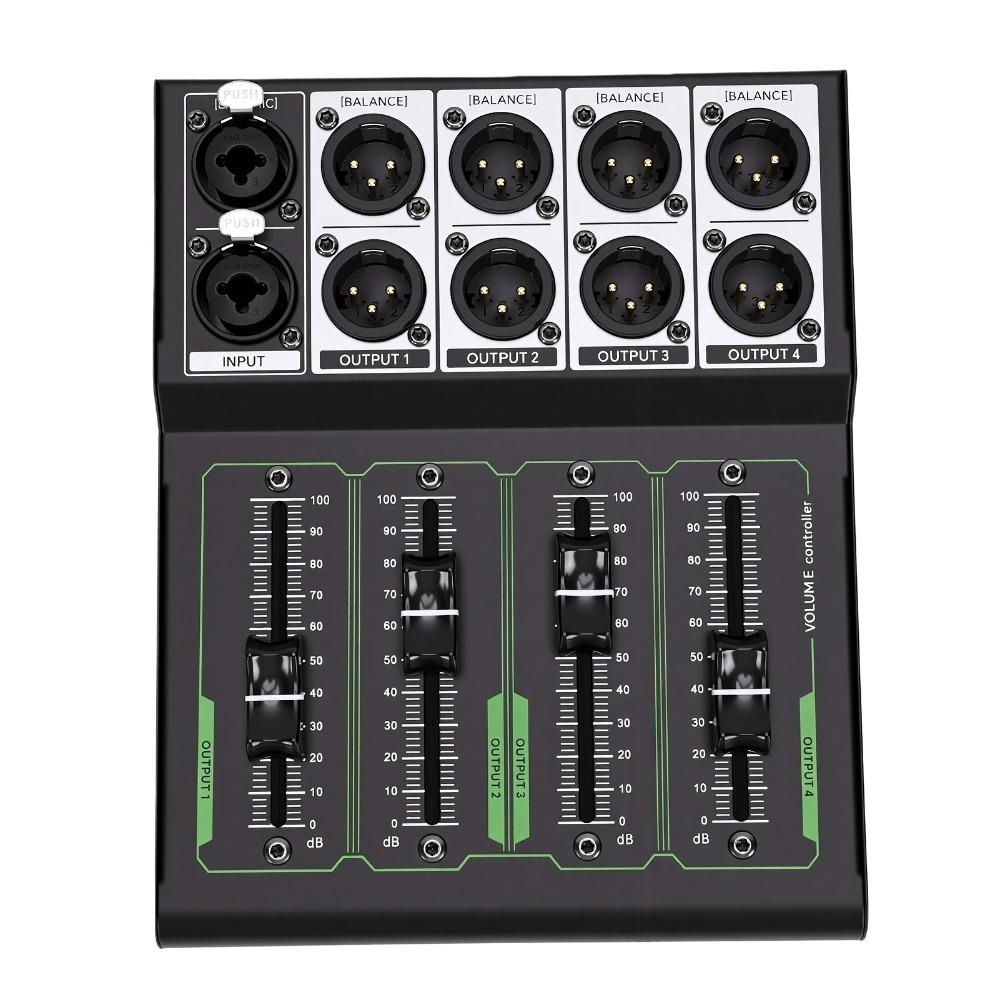 1 In 4 Out 4 Channel XLR Volume Controller 0-100 dB Scale XLR Signal Splitter Studio Monitoring