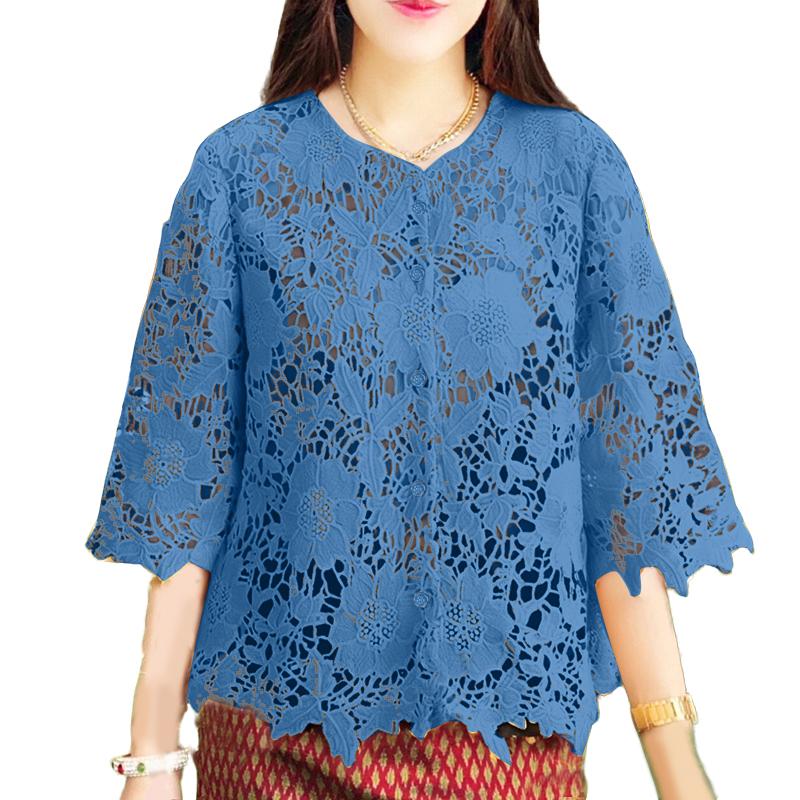 ZANZEA Женская повседневная блузка с рукавом 3/4, кружевной вязкой крючком, лоскутная, свободного кроя