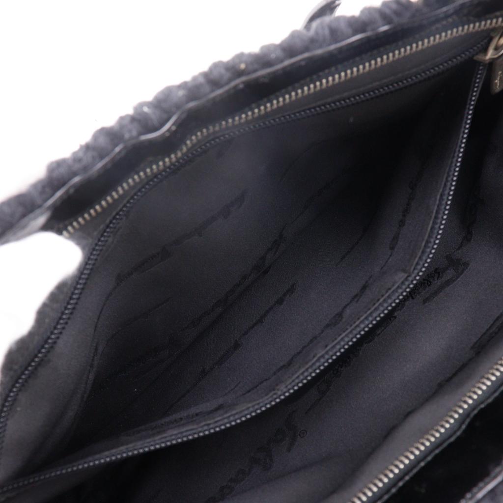 Salvatore Ferragamo Gancini Tote Bag DV-21 0829 black enamel/wool Women Used