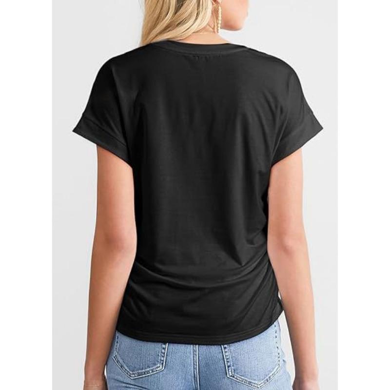 YYFS Женские модные повседневные летние весенние однотонные блузки и рубашки с короткими рукавами и круглым вырезом с принтом