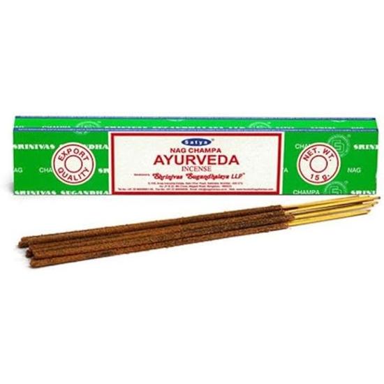 Satya Nag Champa Ayurveda Incense Sticks Agarbatti 180 Grams Box | 12 Packs of 15 Grams Each In a Box | Export Quality