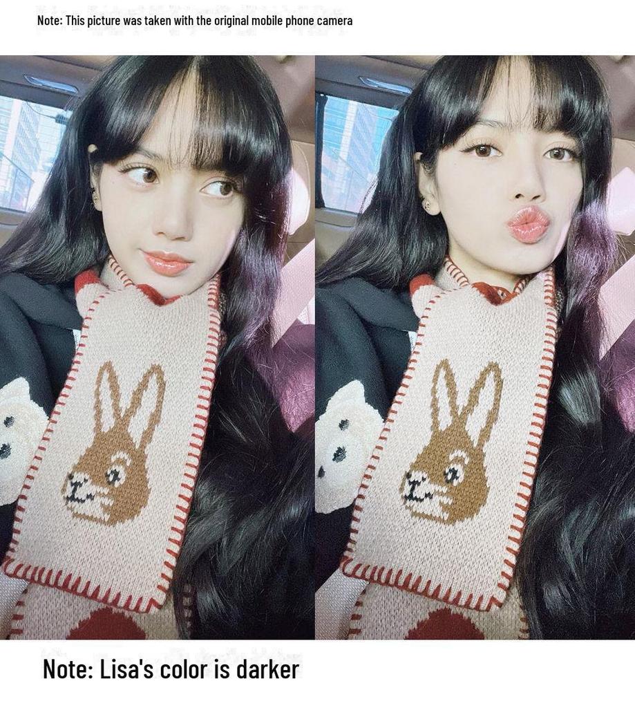 Короткий вязаный шарф для женщин на осень и зиму - мягкий, теплый в корейском стиле с рисунком в виде головы кенгуру