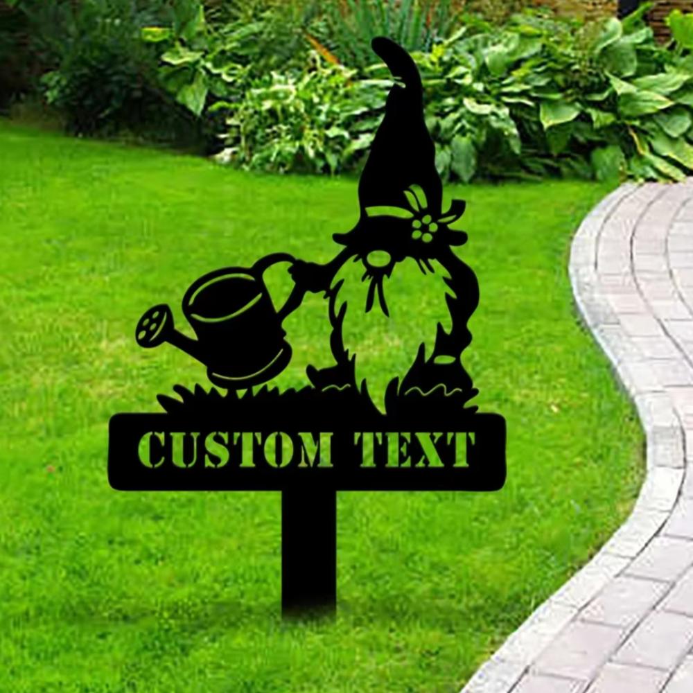 Metal Sign Garden Gnome Flower Stake, Personalized Yard Art, Outdoor Home Decor, Rustic Housewarming Gift