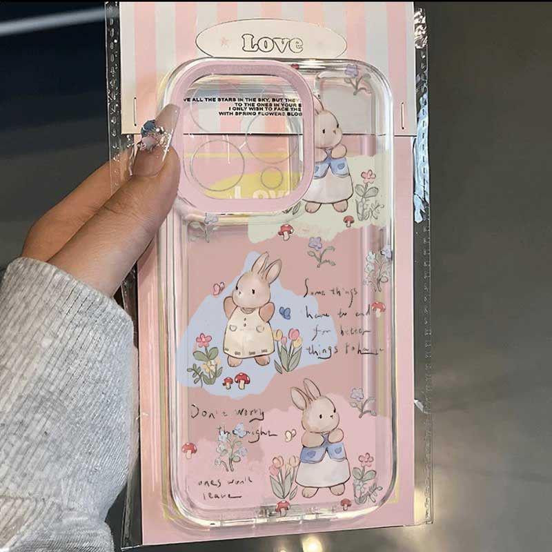 Прозрачный мягкий чехол с цветочным кроликом для Apple iPhone 14/15/16/17 Pro/Pro Max