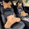 Cartoon Bear Headrest Lumbar Support Cute Car Seat Cushion for Female Interior and Office Use.