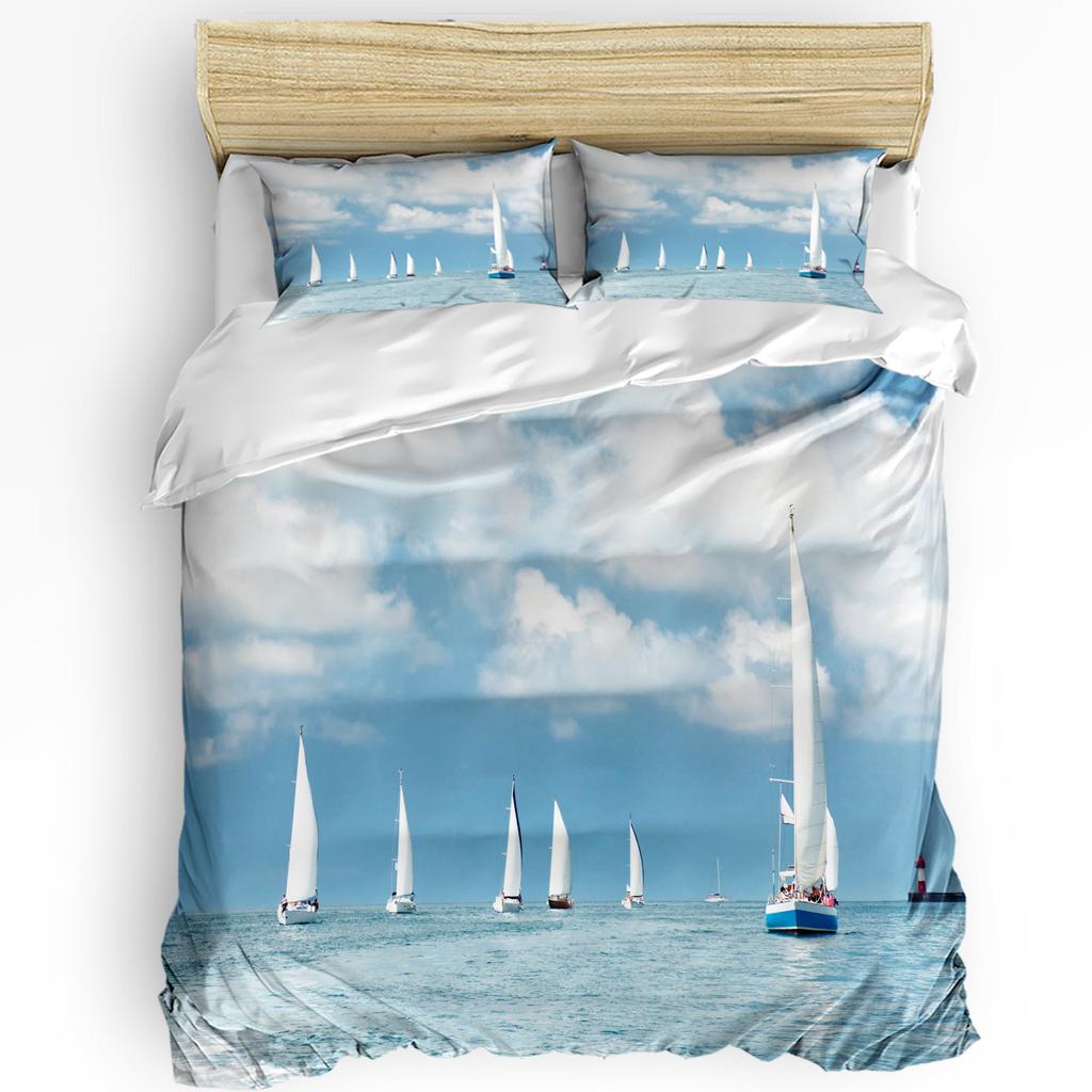 Beach Boat Houses Printed Comfort Duvet Cover Pillow Case Home Textile Quilt Cover Boy Kid Teen Girl Luxury 3pcs Bedding Set
