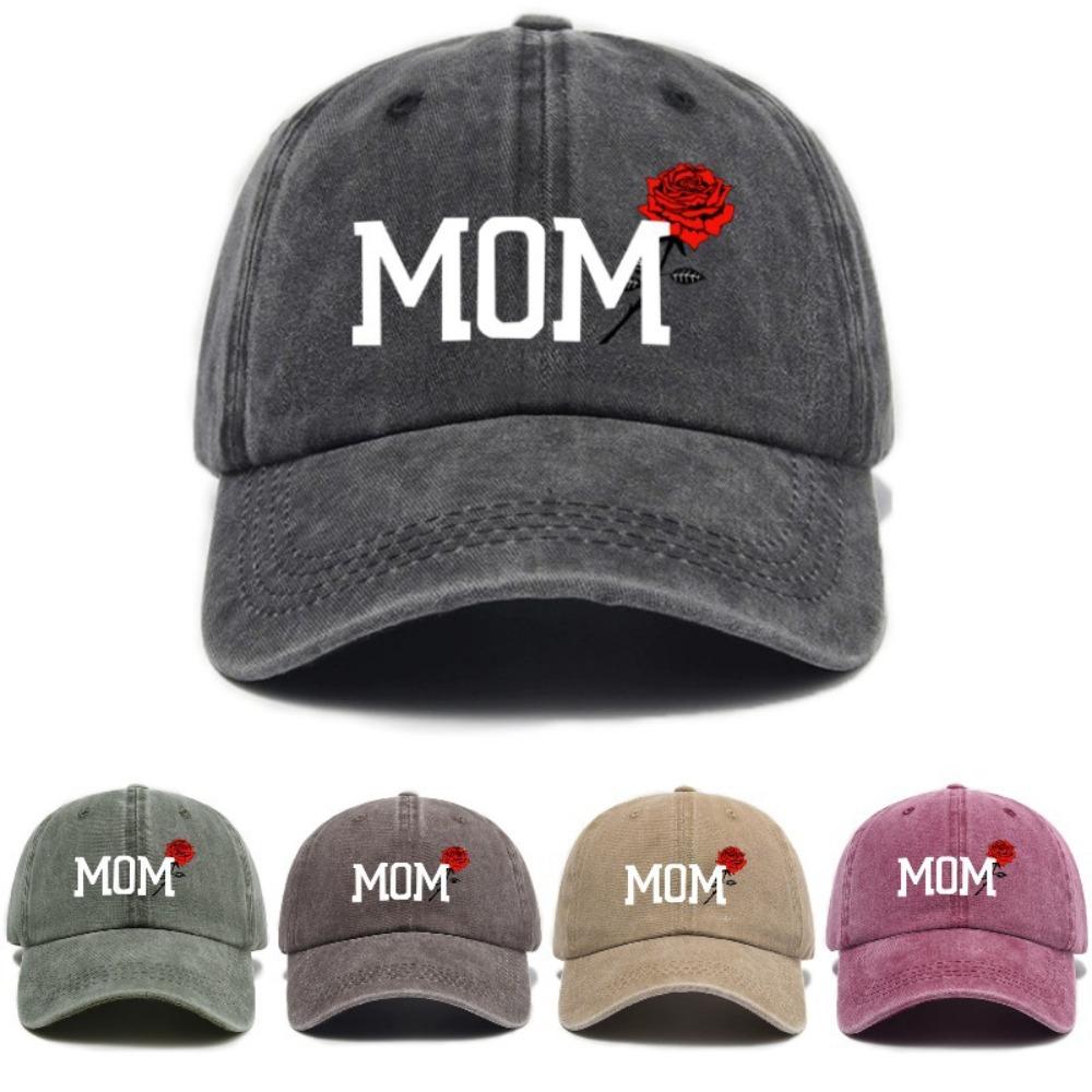 2pcs/set Classic Mom Dad Rose Printed Cap Washed Cotton Baseball Hats For Man Women