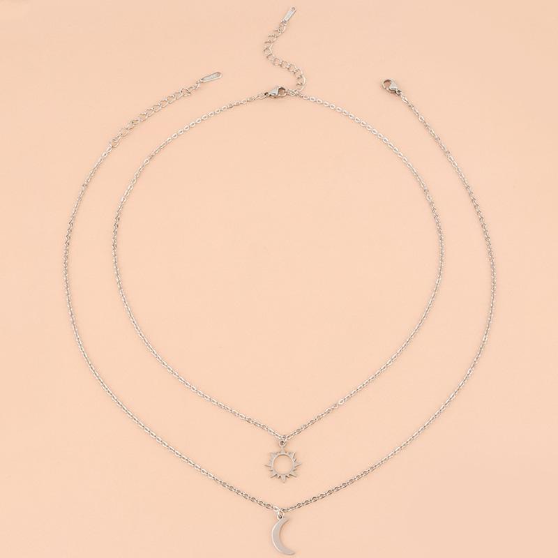 Charm Moon Sun Couple Necklace Stainless Steel Hollow Butterfly Heart Pendant Link Chain Necklace For Women Men Family Jewelry