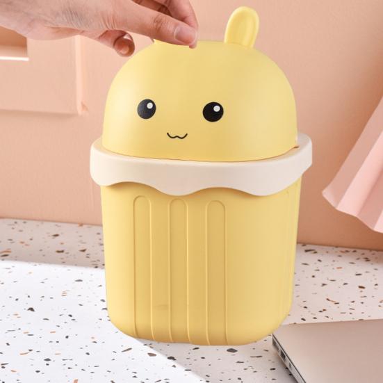 Desktop Trash Can with Lid Large Capacity Cartoon Shape Rectangle Creative Mini Garbage Can Waste Basket