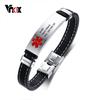 Персонализированный медицинский браслет Vnox для мужчин, идентификационная бирка из нержавеющей стали, натуральная кожа, мужской экстренный браслет