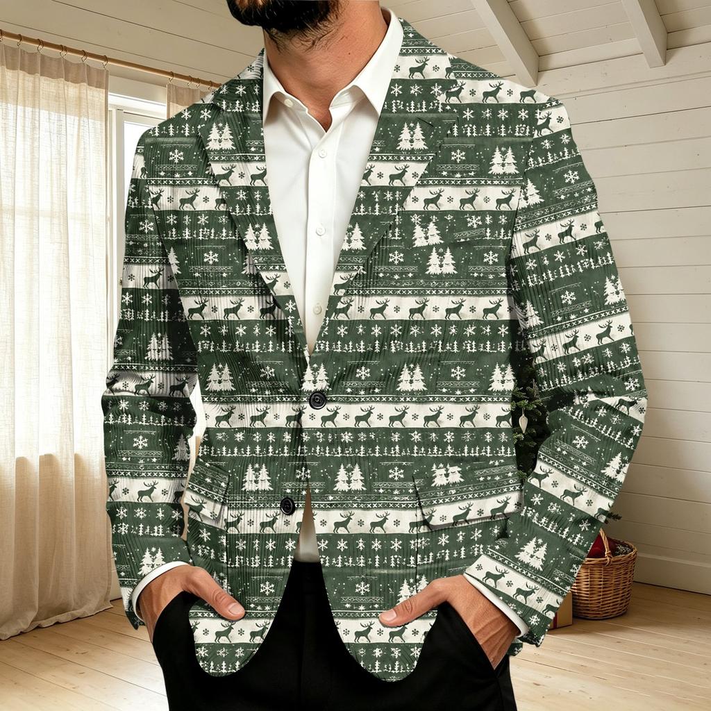 Мужской вельветовый пиджак в стиле business casual с рождественским принтом для праздничной вечеринки и повседневной носки
