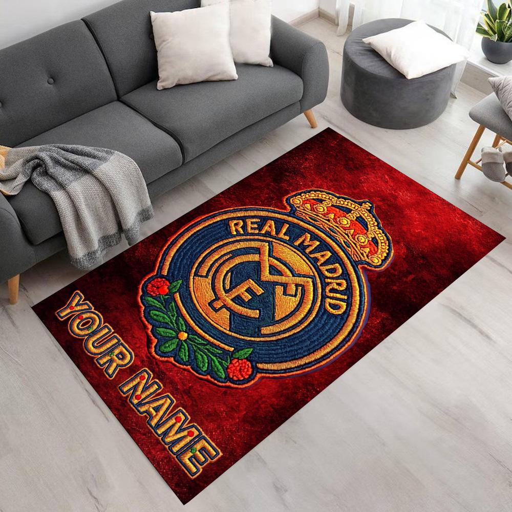 Real Madrid Club Customizable Name Carpet Suitable for Game Room Entryway Dormitory Study room Anti-slip Rug Decorate Offices Gift for Festivals