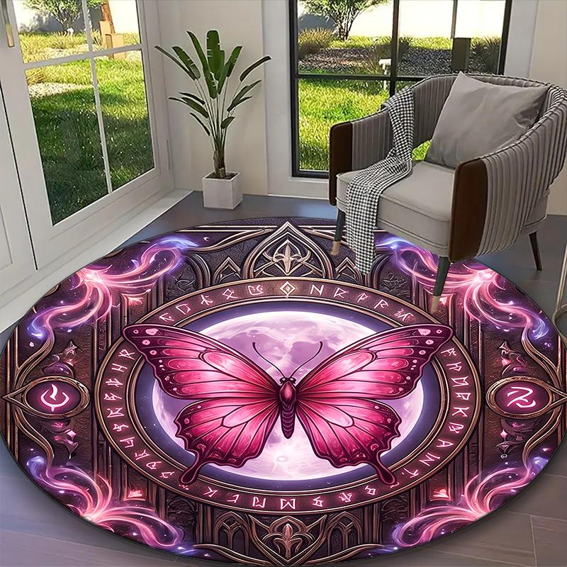1pc Gentle Seasonal Butterfly Warmth Carpet for Room Floor Mat, Comfortable Office Chair Printed Round Rug, Beautiful Hotel Rug