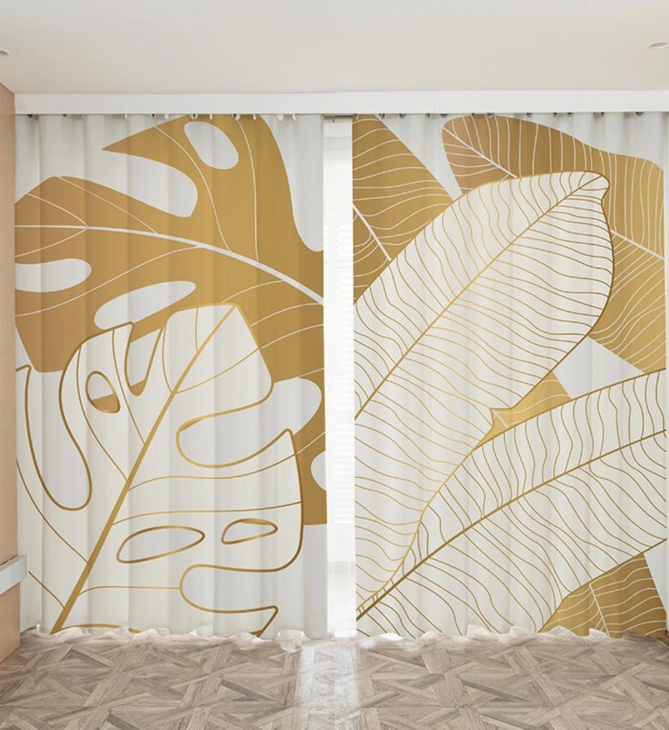 Nordic Ins Современный Простой Свет Роскошный Индивидуальный Золотой Лист Гостиная Спальня Полузатемнение Высокое затемнение Декор Драпировка 2 Панели